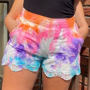 Xhilaration Tie-dye hand made shorts with lace